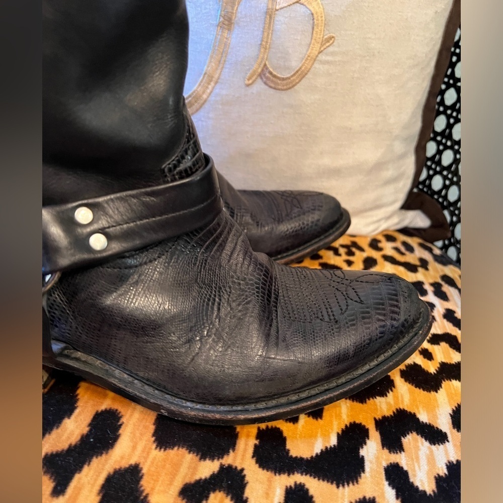 GOLDEN GOOSE Black Leather Boots Motorcycle Cowboy Boots Made in Italy - Picture 8 of 14
